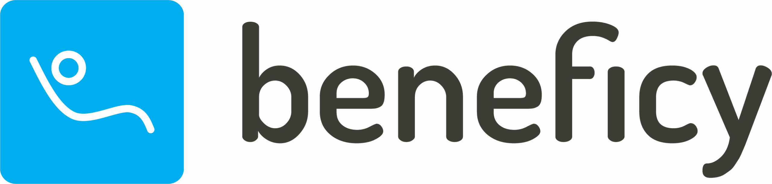 Logo Beneficy: quadrato blu con l'icona di una persona stilizzata e la parola "Beneficy" in grigio scuro.