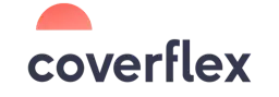 Logo Coverflex: un marchio denominativo blu scuro con un semicerchio rosso sopra.