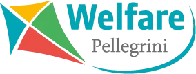 Logo Welfare Pellegrini raffigurante un aquilone multicolore